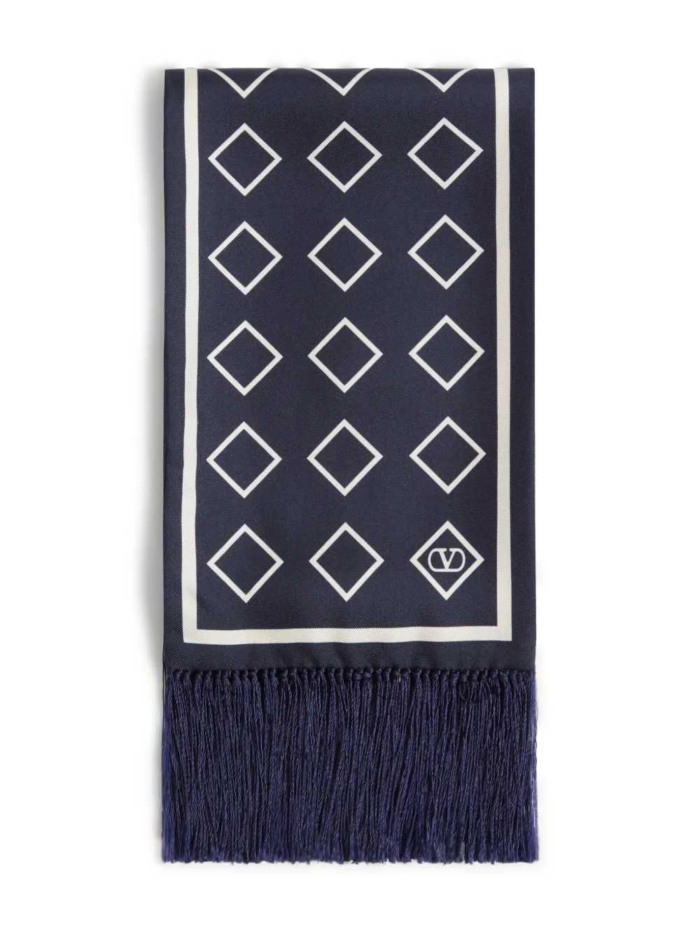 Valentino Silk Bandeau Scarf With Fringe In Blue