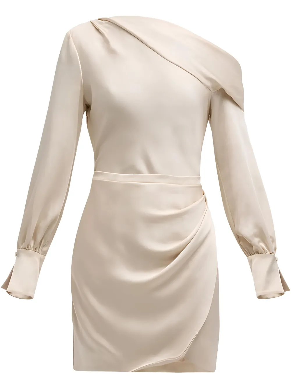 Simkhai Cameron One-shoulder Wrap-skirt Satin Mini Dress In Nude