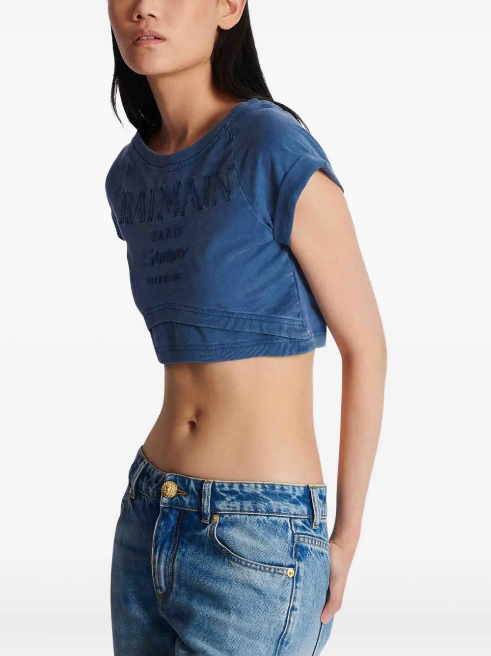 Balmain Katoenen cropped T-shirt Blauw