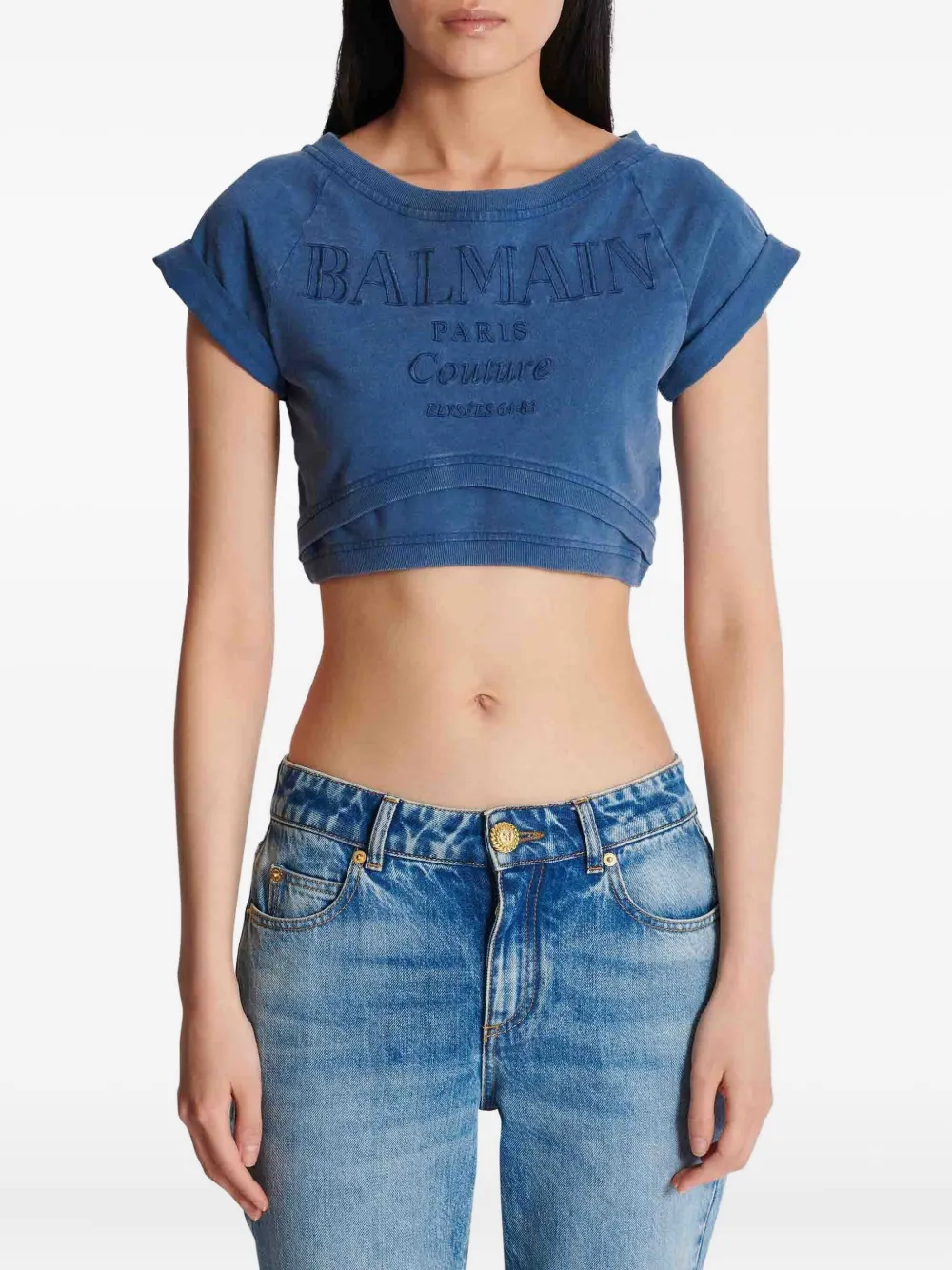 Balmain Katoenen cropped T-shirt Blauw