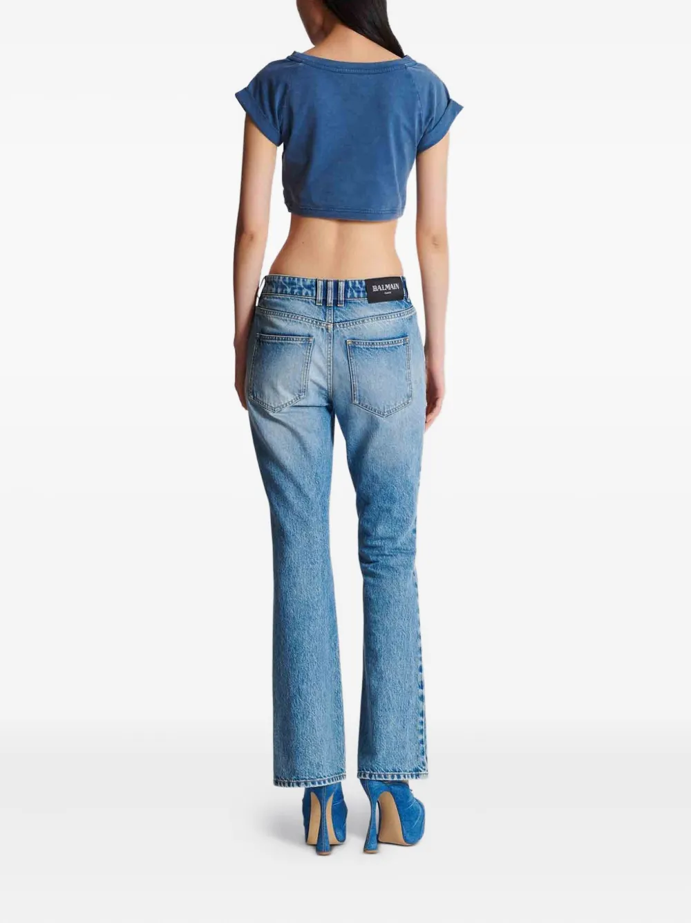 Balmain Katoenen cropped T-shirt Blauw