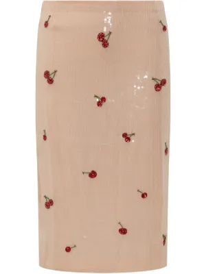 【関税込み】DES PHEMMES SKIRT WITH CHERRY EMBROIDERY Des Phemmes Cherry Sequined Midi Skirt | Neiman Marcus