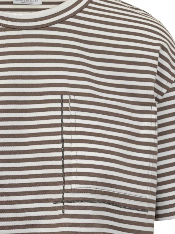 ★関税込★ BRUNELLO CUCINELLI ストライプ 半袖カットソー Brunello Cucinelli ストライプ Tシャツ | ホワイト | FARFETCH JP