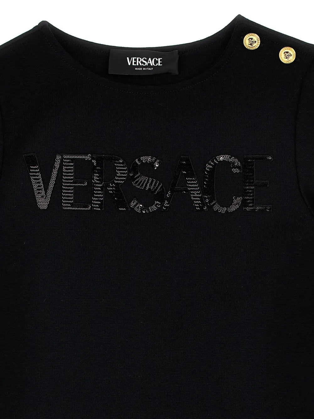 Versace Kids Jurk met pailletten logo Zwart
