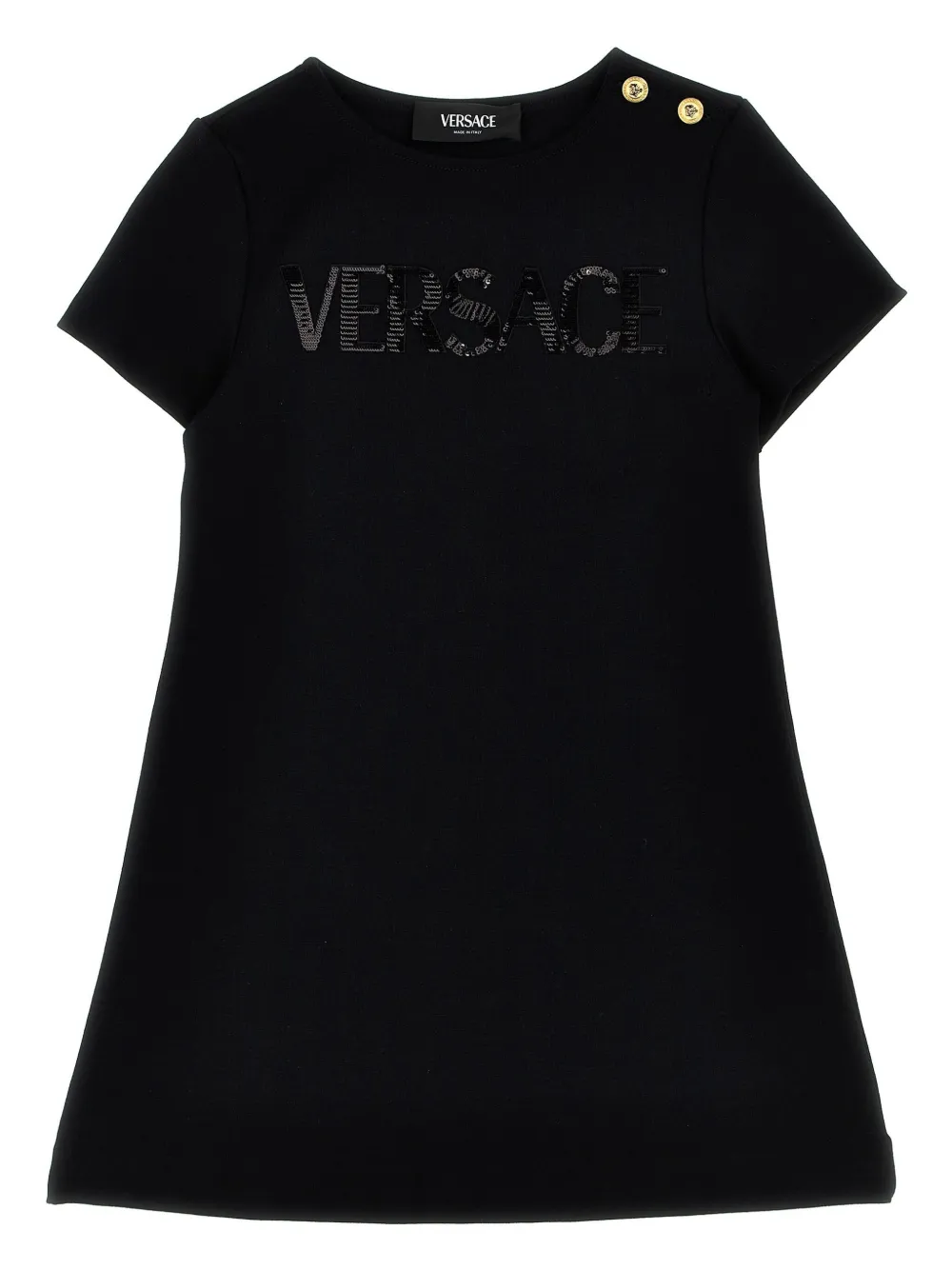 Versace Kids Jurk met pailletten logo Zwart