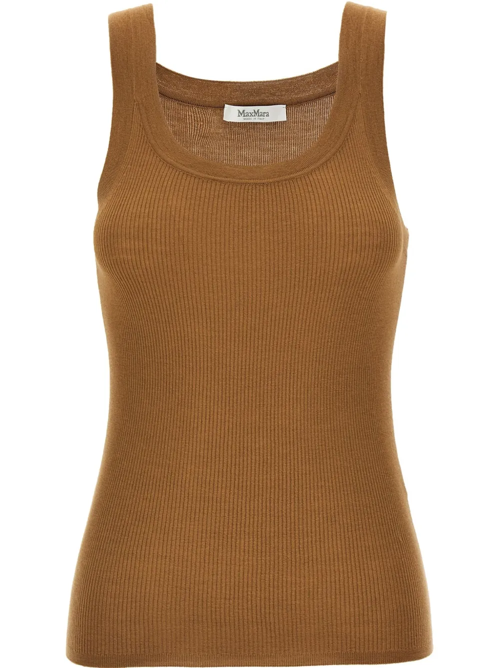 Max Mara Textured Ribbed Scoop Neck Sleeveless Top In Brown