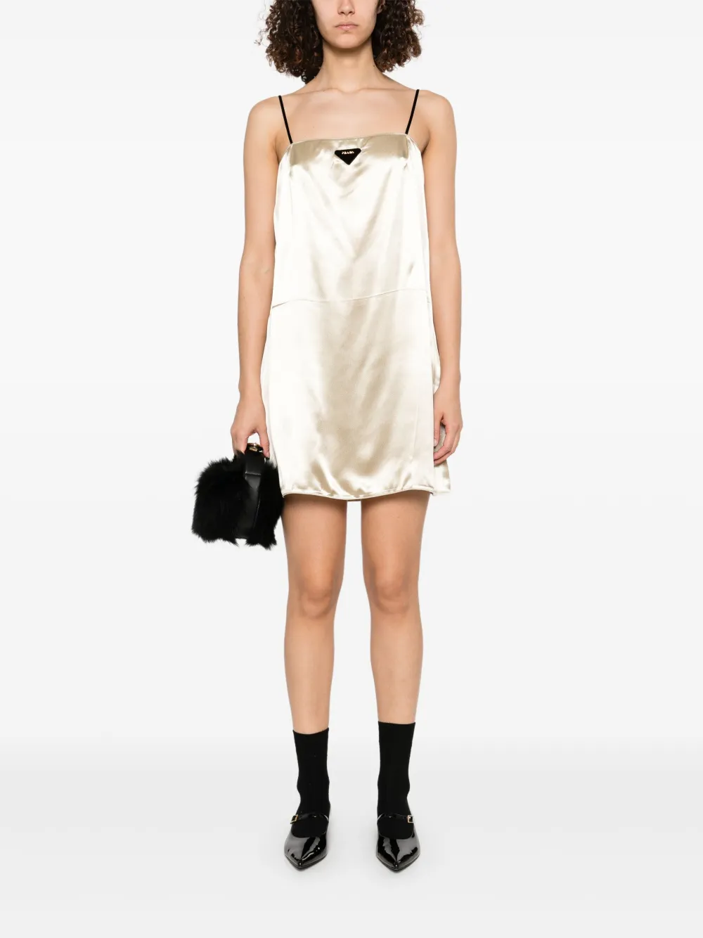 Prada triangle-logo dress - Beige