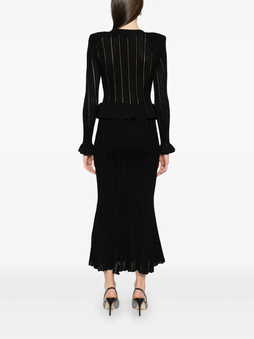 Self-Portrait Gebreide peplum maxi-jurk Zwart