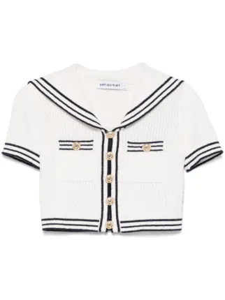 self-portrait ホワイト半袖 Self-Portrait Textured Knitted Top | White | FARFETCH ID
