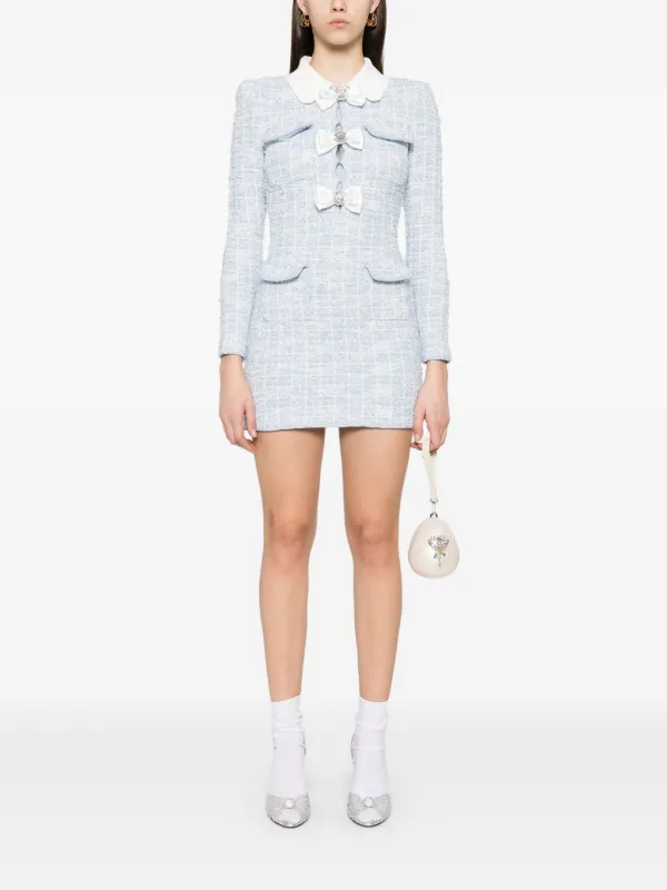 【大人気】SELF PORTRAIT ブルーチェックニットミニドレス Blue Check Knit Mini Dress – self-portrait-US