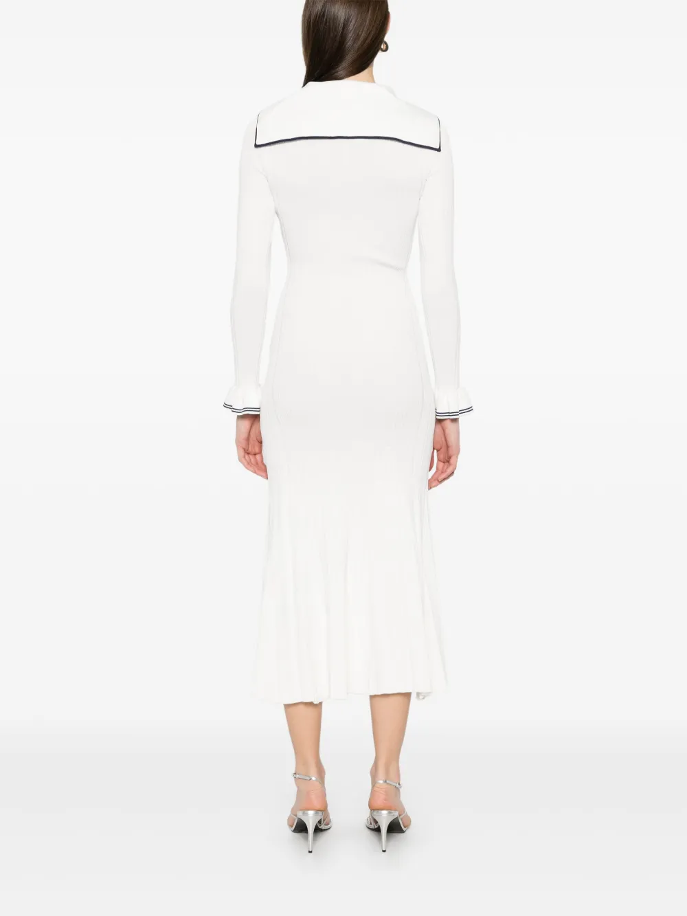 Shop Self-portrait Ribbed Maxi Dress In 白色