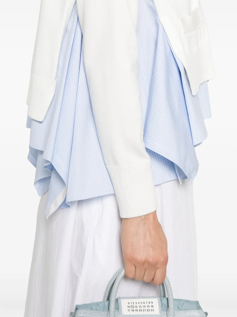 Sacai V-neck Layered Cardigan Patch Pockets In White