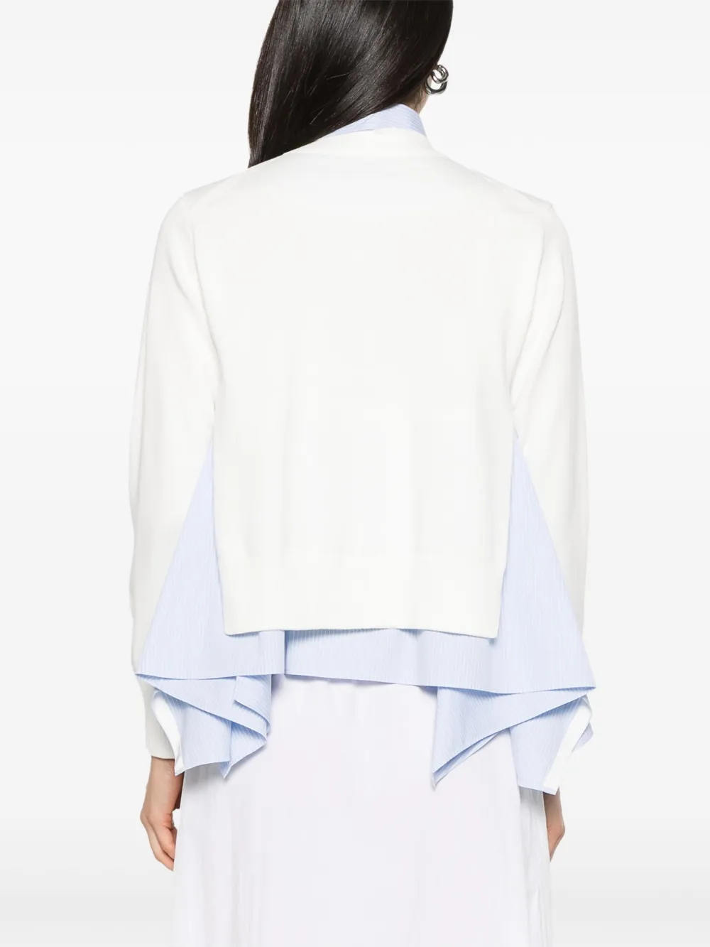 Sacai V-neck Layered Cardigan Patch Pockets In White
