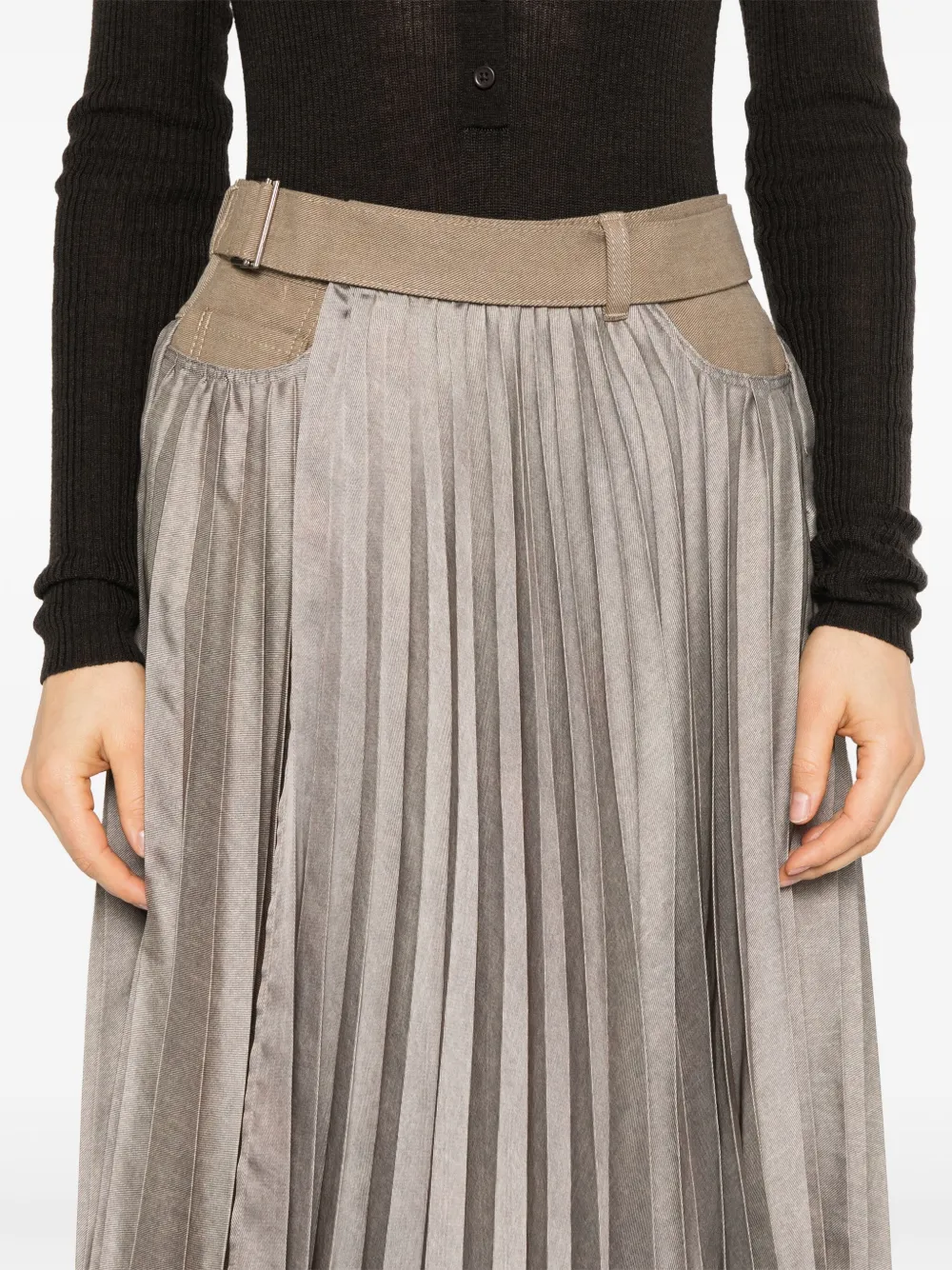 sacai Midi-rok met denim vlakken Bruin