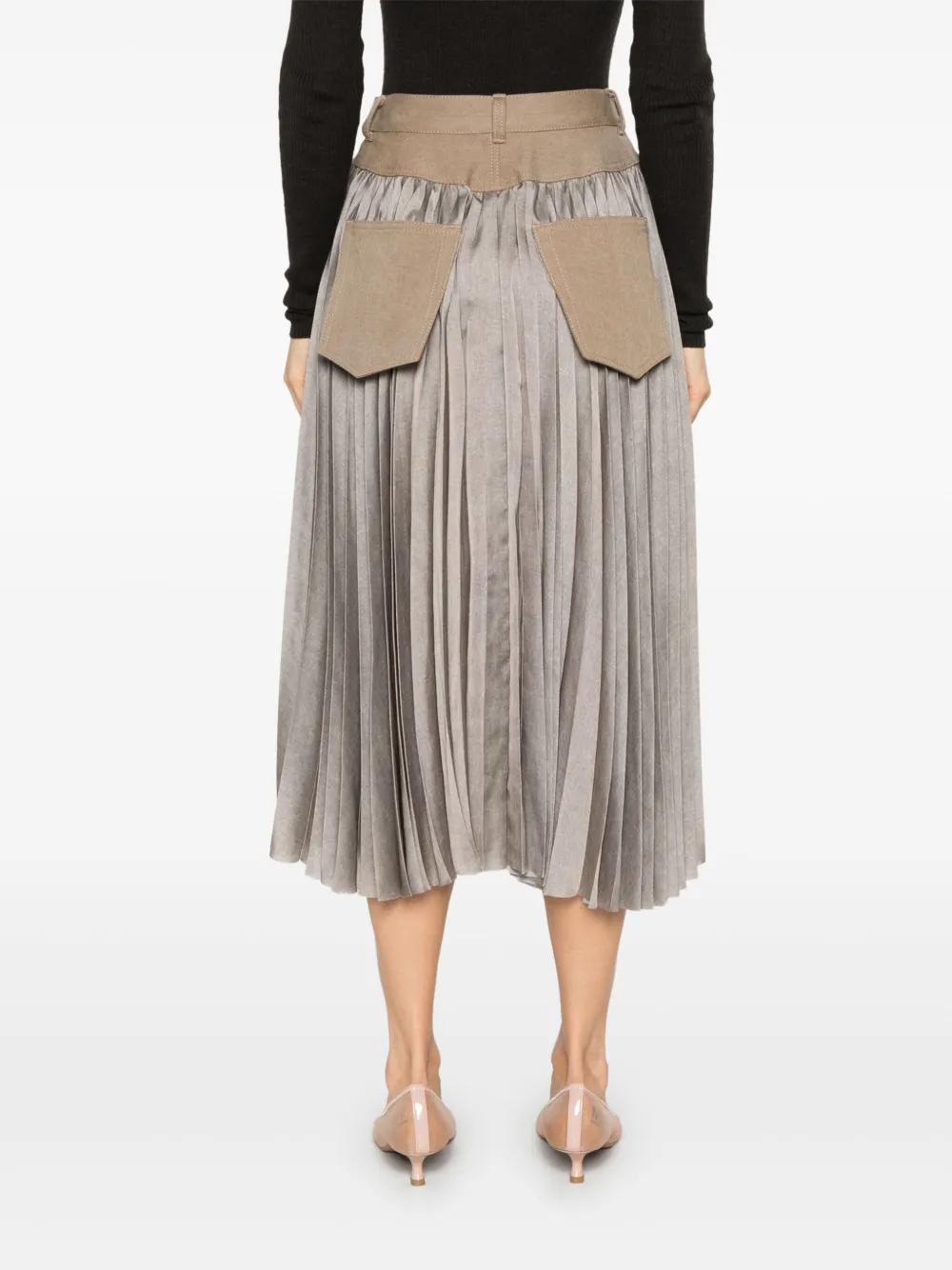 sacai Midi-rok met denim vlakken Bruin