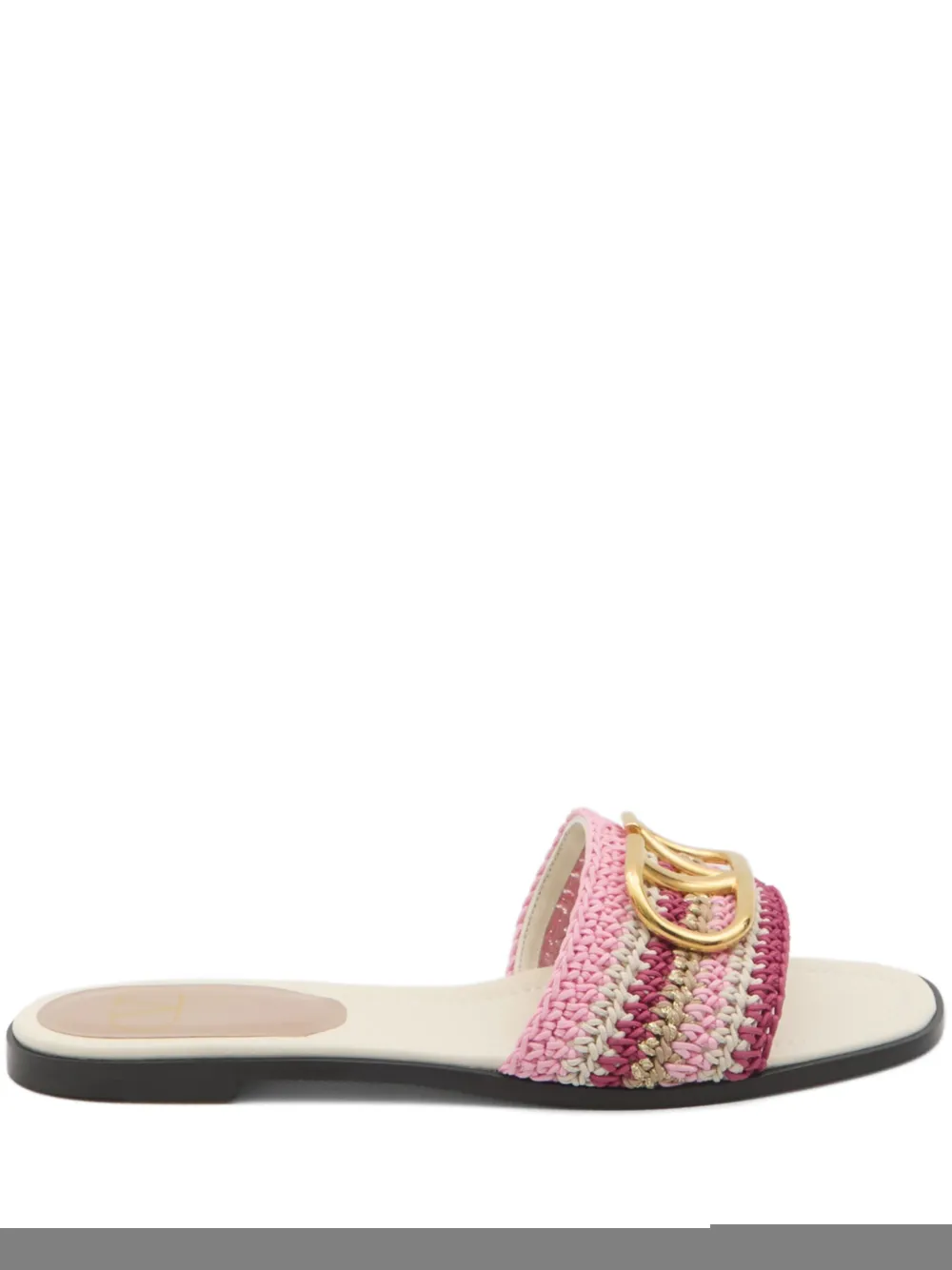 Valentino Vlogo Signature Slide Sandal With Crochet Embroidery In Pink