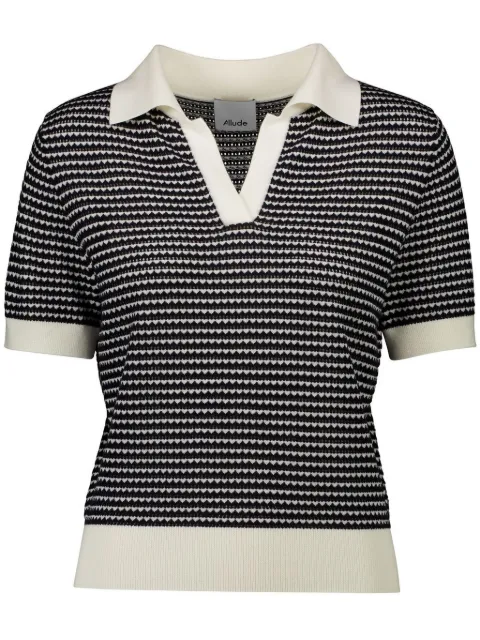 Allude intarsia-knit polo top