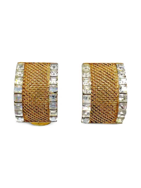 Balenciaga Pre-owned 1980s Crystal-embellished Mesh Earrings in Gold