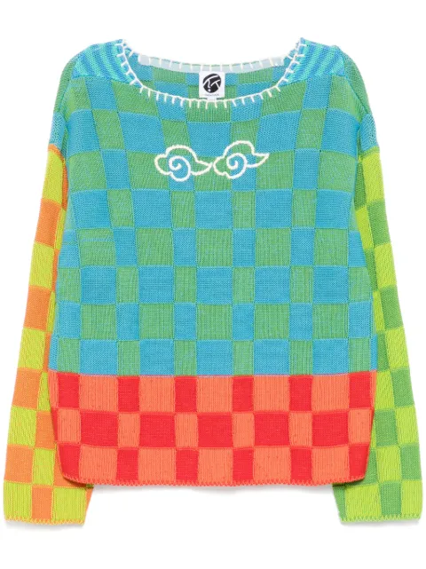 YANYAN KNITS suéter con cuello barco y motivo de cuadros
