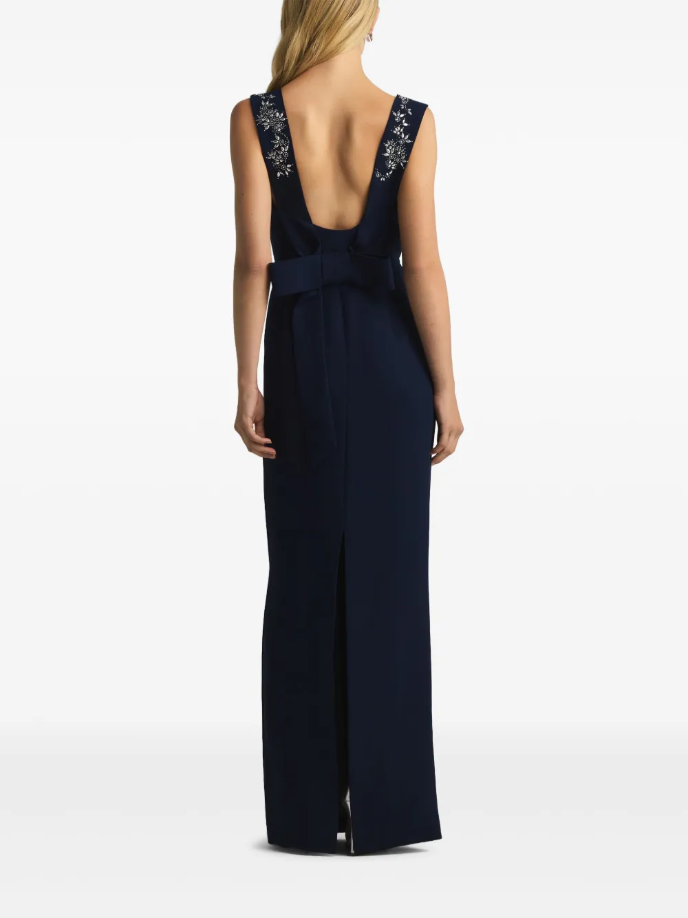 Shop St John Floral-appliqué Dress In Blau