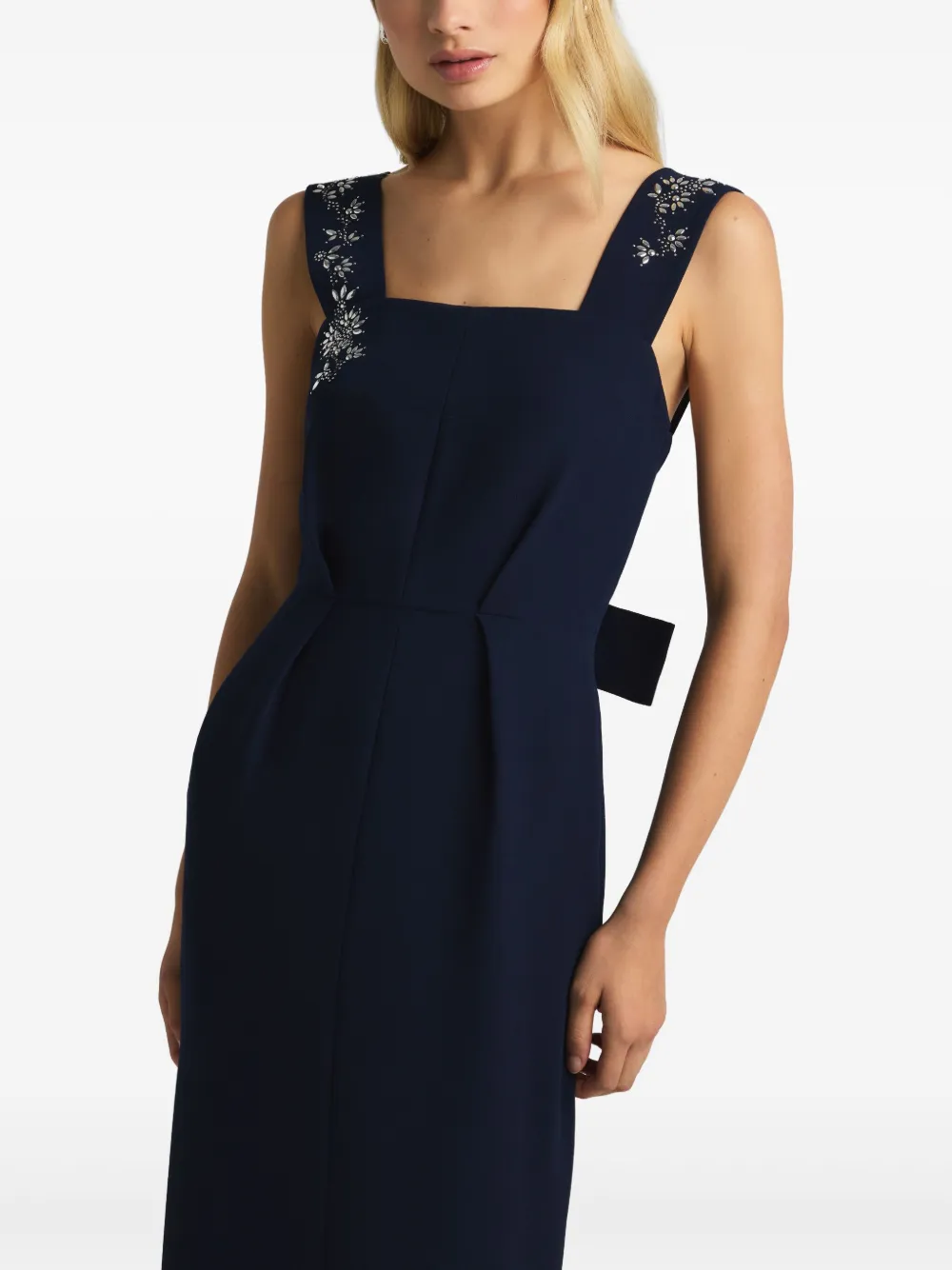 Shop St John Floral-appliqué Dress In Blau