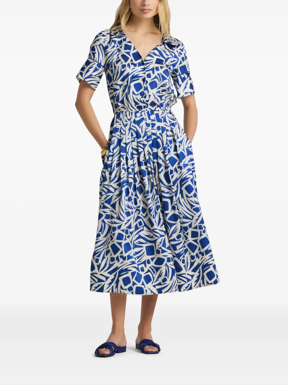 St. John Midi-jurk met print en uitgesneden details - Blauw