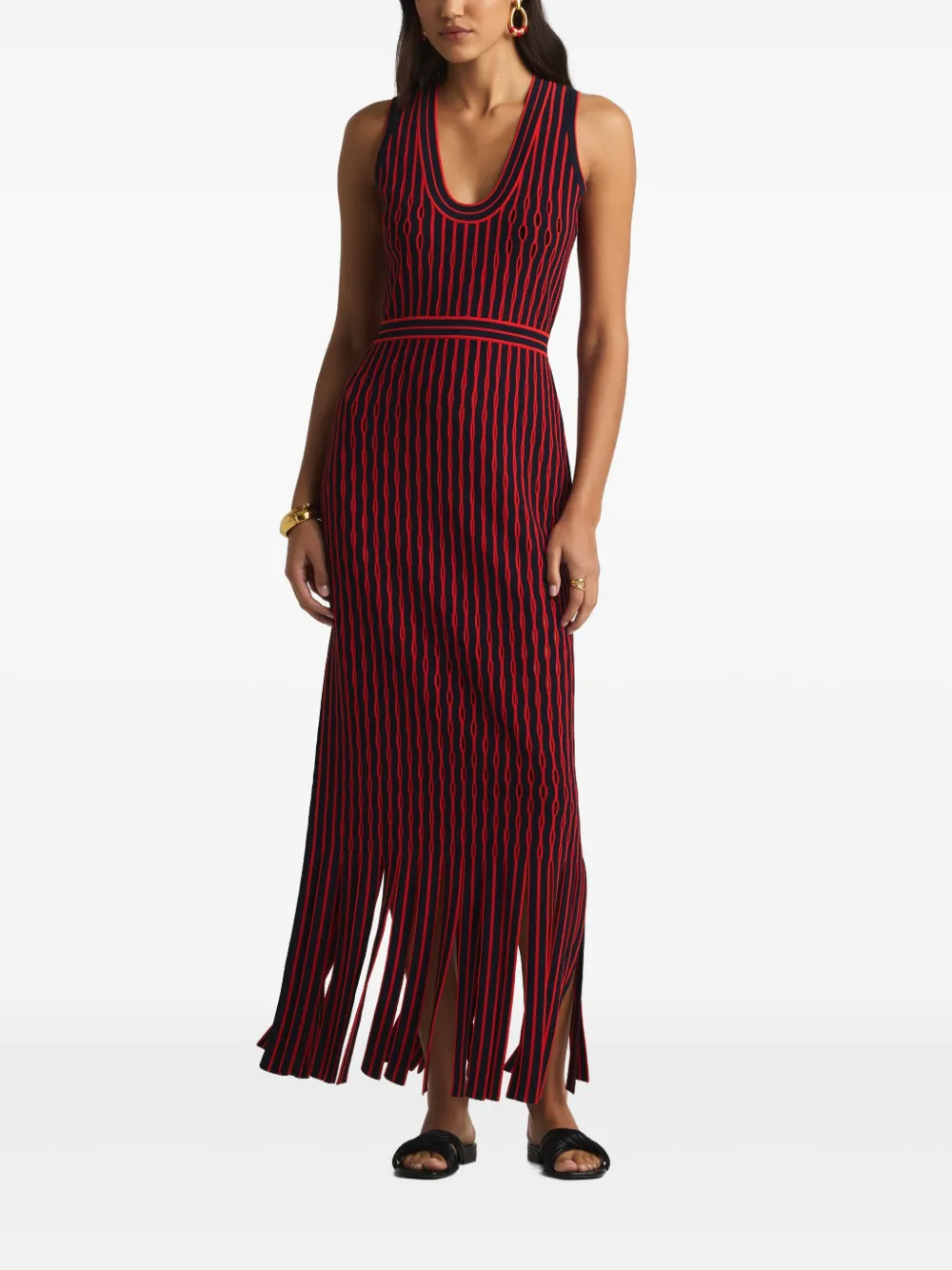 St. John scoop-neck open-knit maxi dress - Zwart