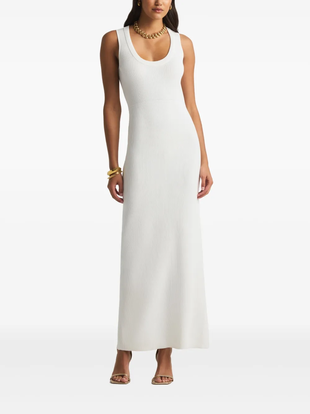 St. John scoop-neck fine-ribbed maxi dress - Wit