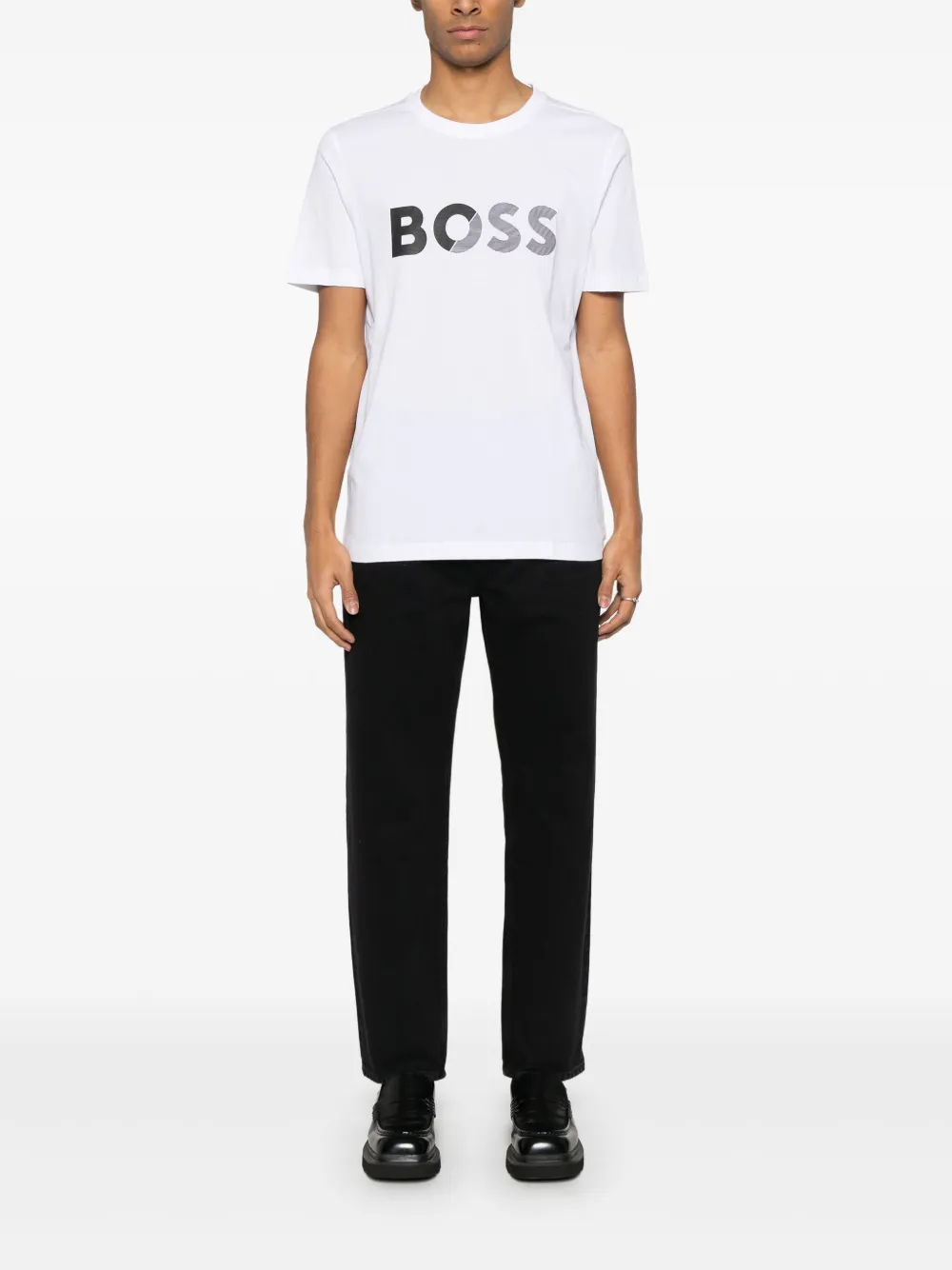 BOSS T-shirt met logo-tape - Wit