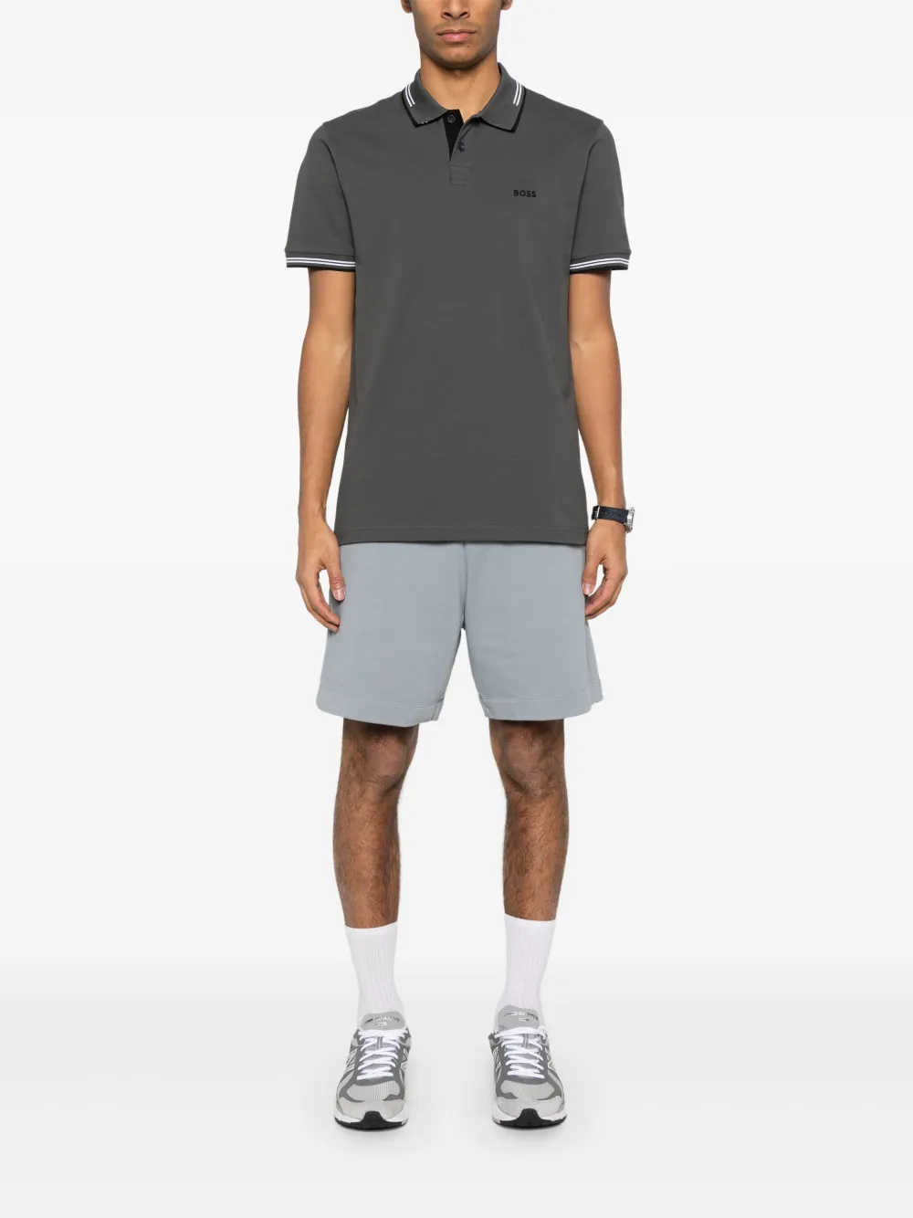 BOSS Poloshirt met rubber logo - Grijs