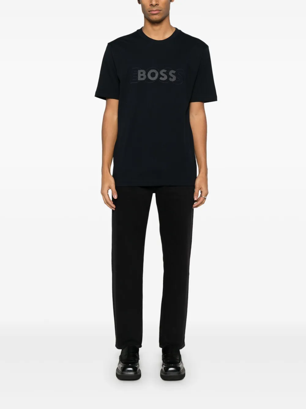 BOSS T-shirt met geborduurd logo - Blauw