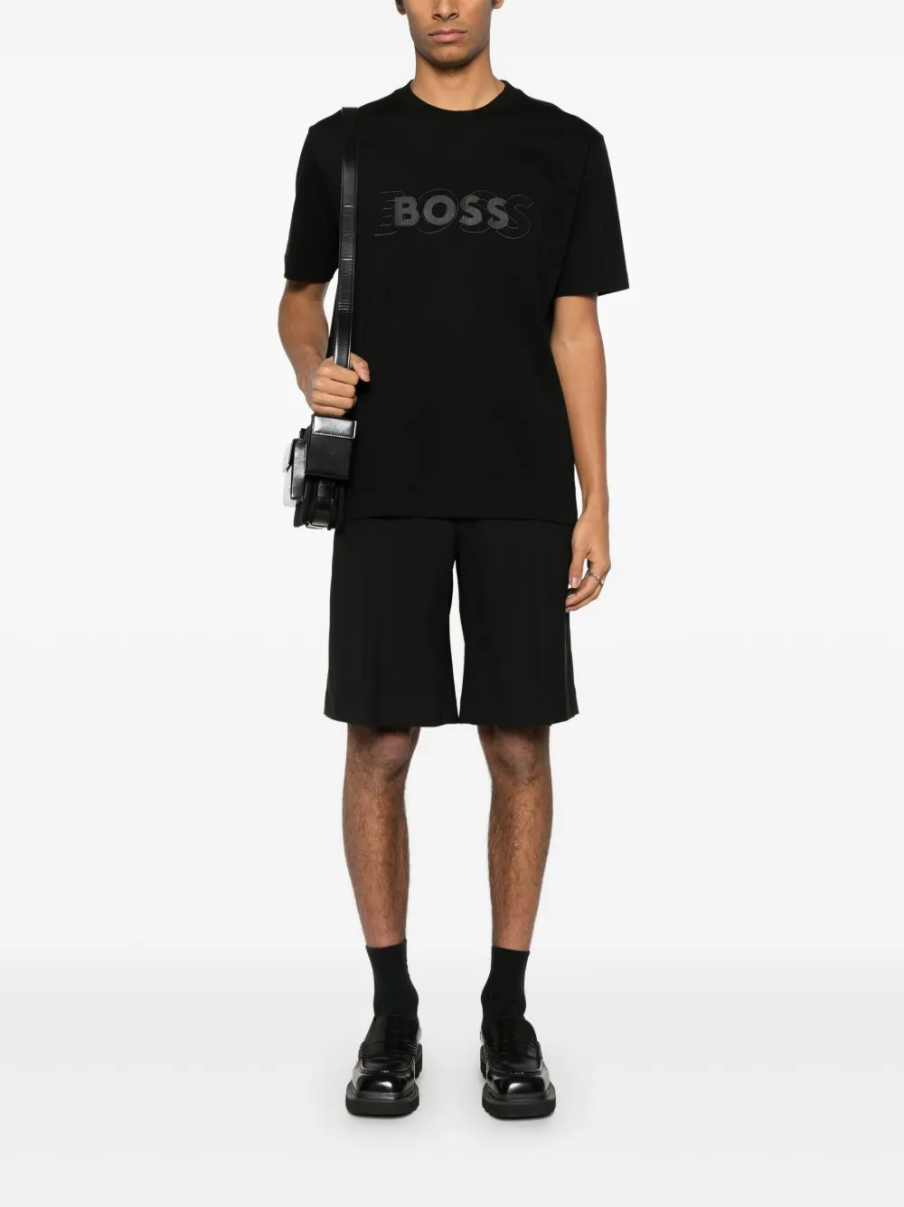 BOSS T-shirt met geborduurd logo - Zwart