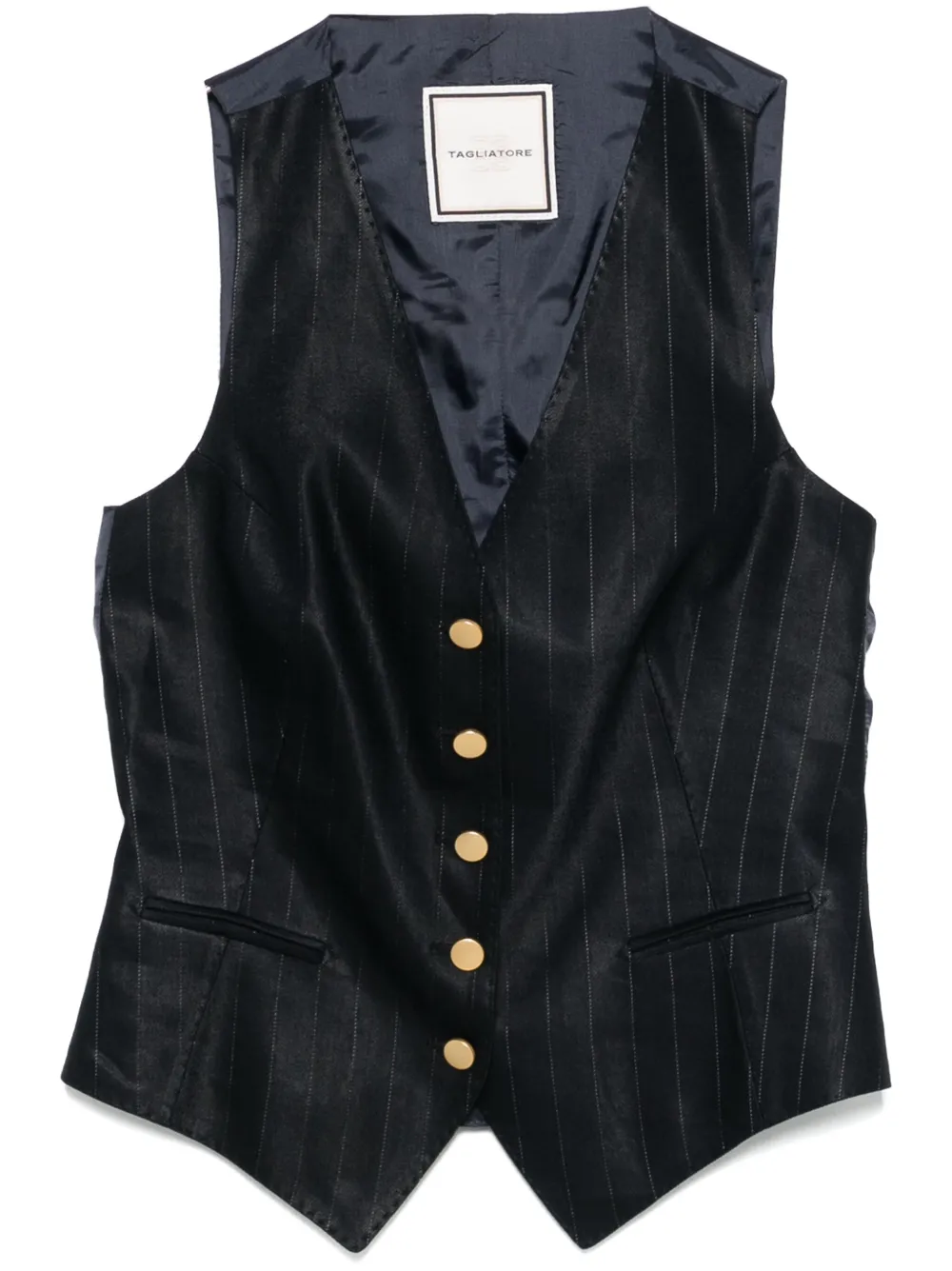 Tagliatore Women Striped V-necked Vest In Blue