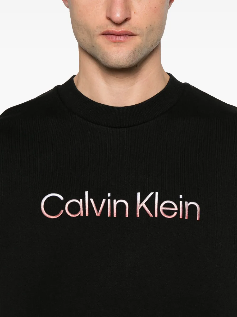 Shop Calvin Klein Logo-embroidered Sweatshirt In Black