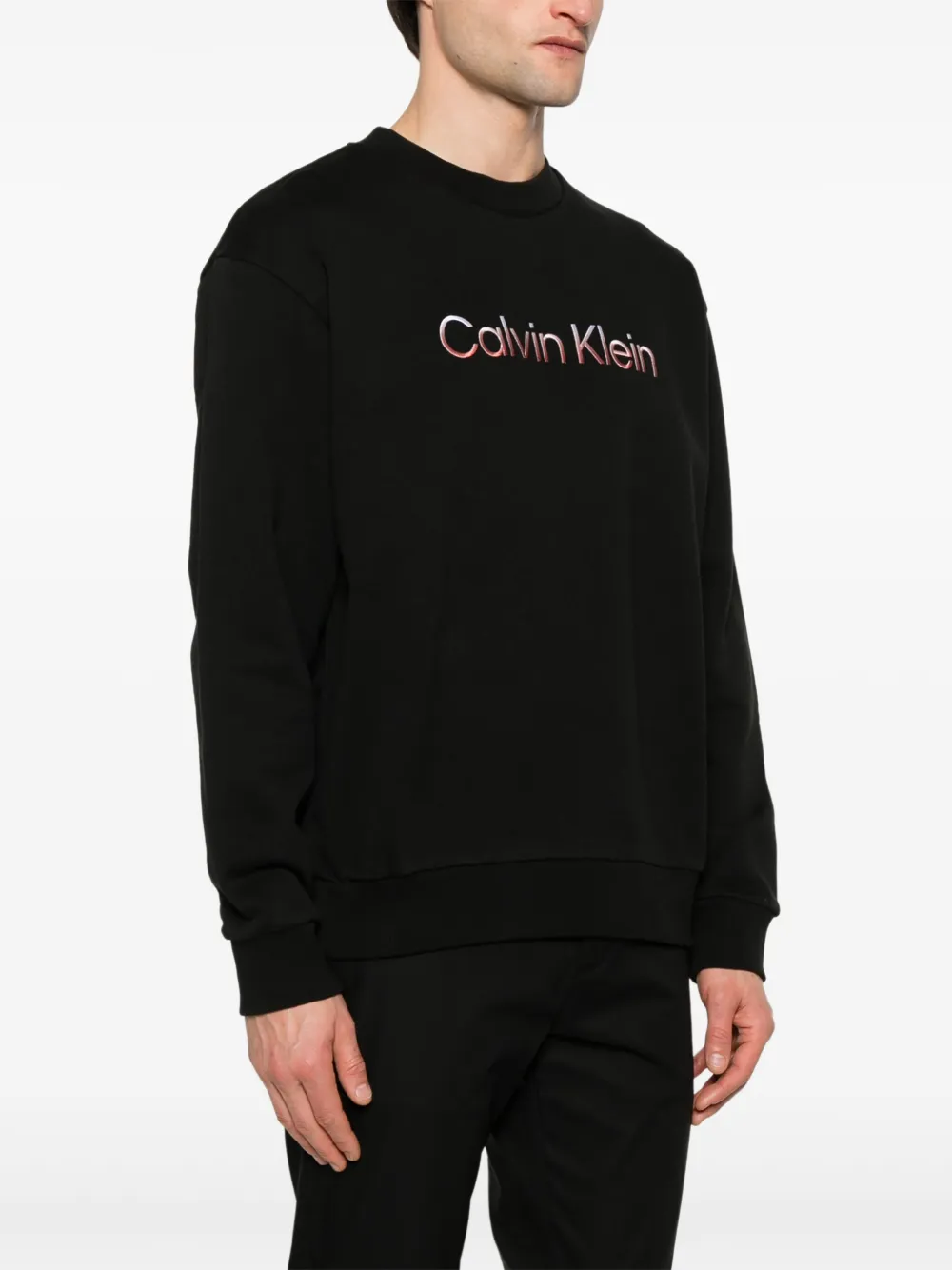 Shop Calvin Klein Logo-embroidered Sweatshirt In Black