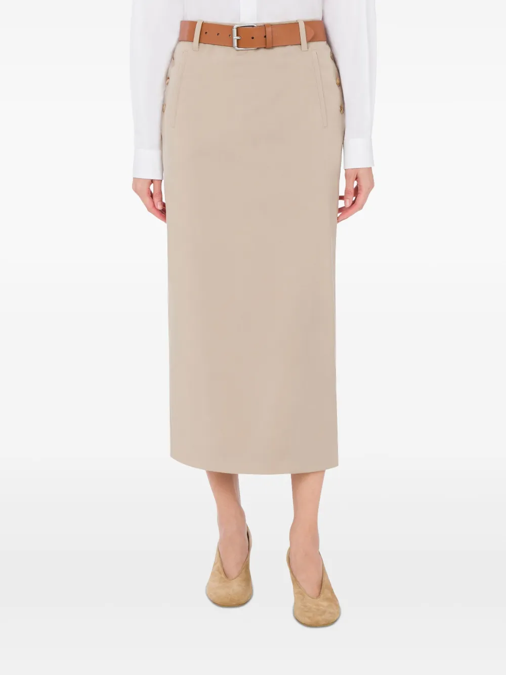 Moschino Midi-rok met ceintuur - Beige