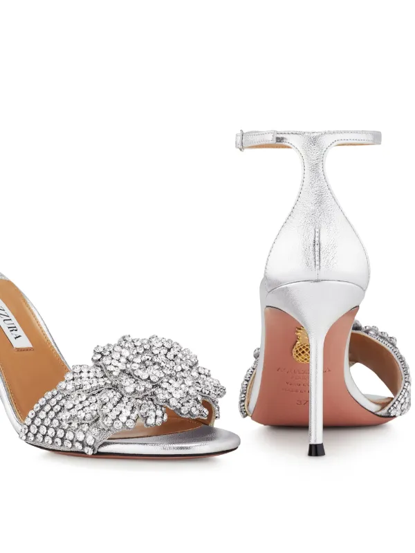 Aquazzura 85mm Peony Crystal Sandals | Silver | FARFETCH