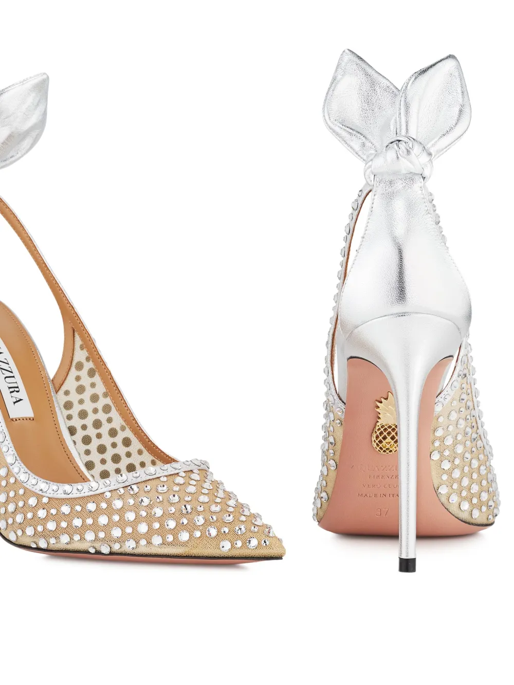 Aquazzura 105 mm Bow Tie Crystal pumps Zilver