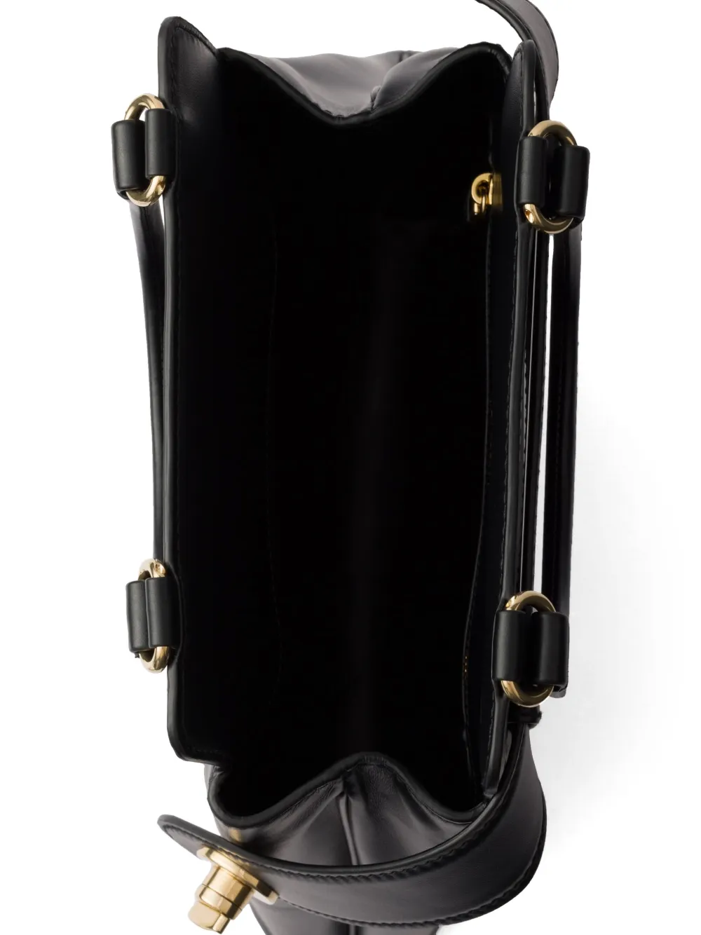 Prada Re-nylon And Leather Medium Top-handle Bag With Padlock In Black