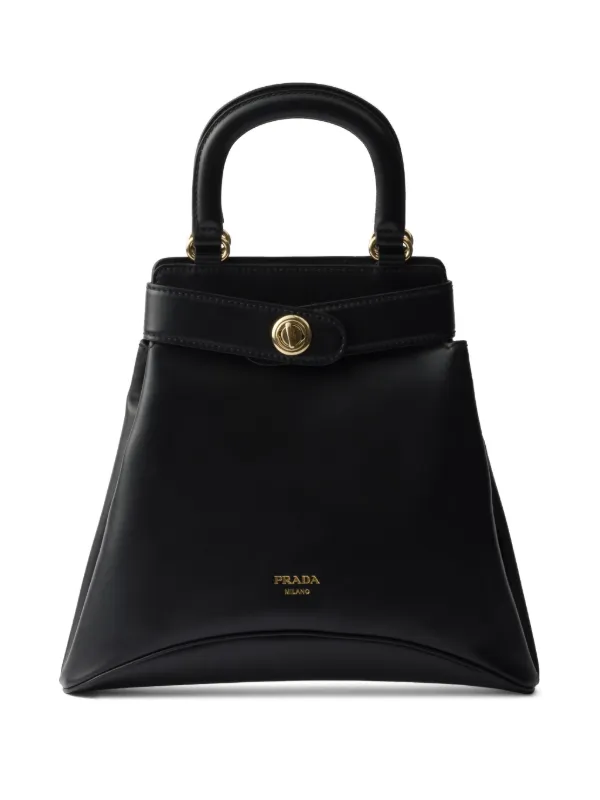 【関税送料込】Prada Logo Leather Tote レザートート ブラック Prada logo-stamp Leather Tote Bag | Black | FARFETCH