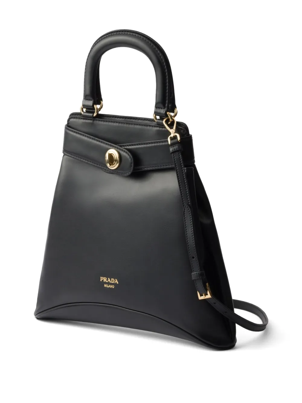 Prada Re-nylon And Leather Medium Top-handle Bag With Padlock In Black