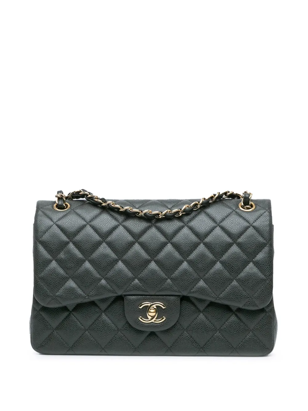 CHANEL Pre-Owned 2018 ジャンボ クラシック キャビア ダブルフラップ ショルダーバッグ - グレー CHANEL Pre-Owned 2018 ジャンボ クラシック キャビア ダブルフラップ ショルダーバッグ - グレー