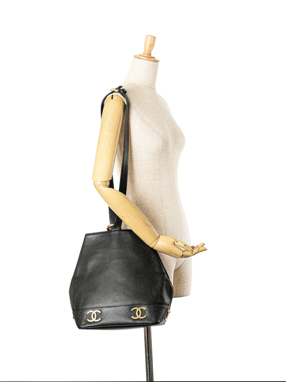 CHANEL Pre-Owned 1996-1997 Triple CC Caviar bucket bag - Zwart