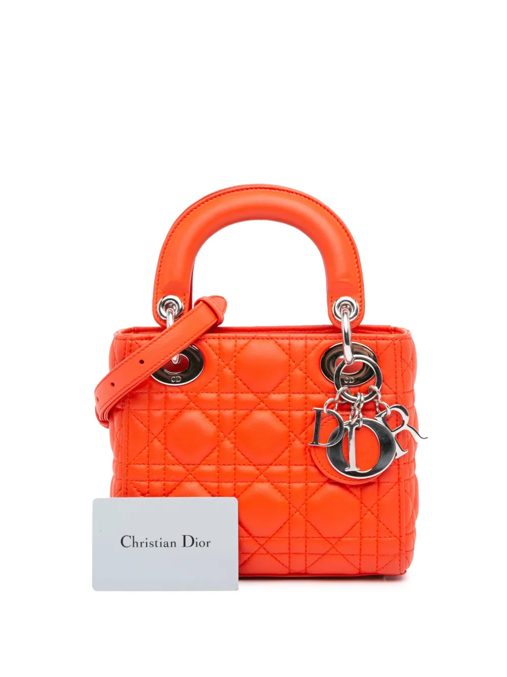 Christian Dior Pre-Owned 2014 Mini Lambskin Cannage Lady Dior satchel - Oranje