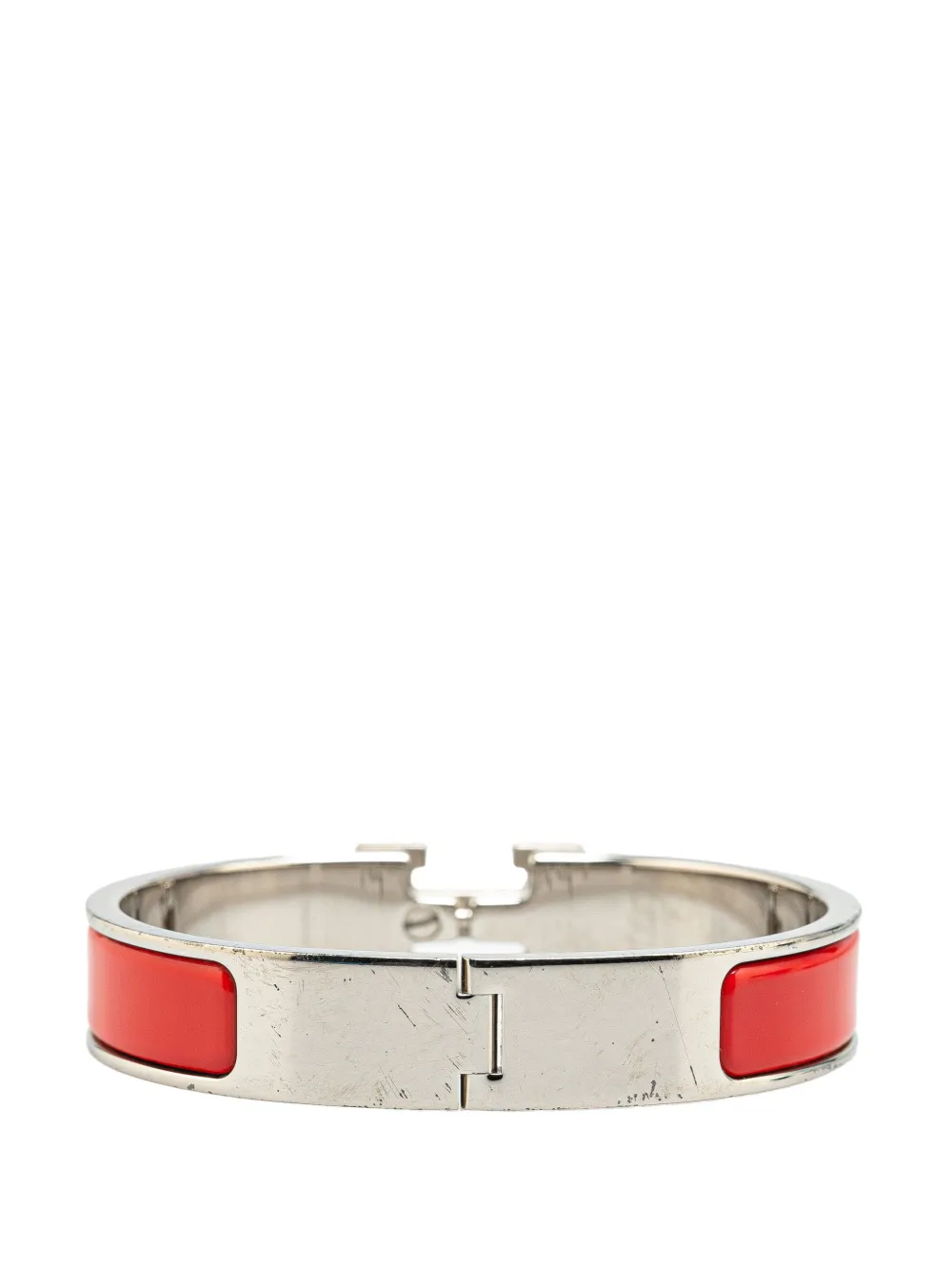 Pre-owned Hermes 2013 Narrow Enamel Clic H Bracelet Pm Costume Bracelet In Silver
