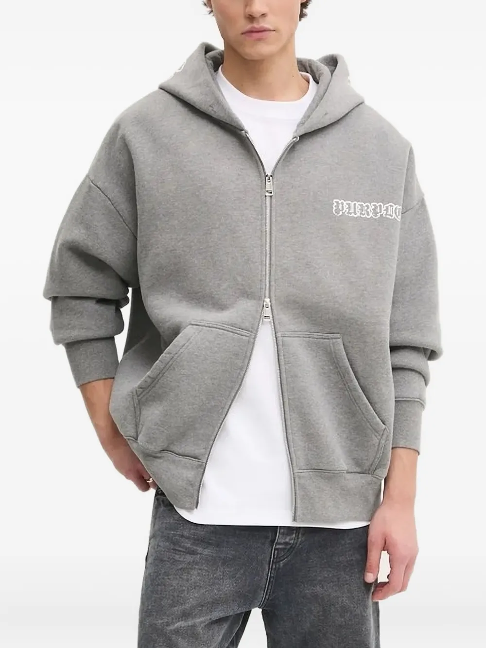 Purple Brand logo-print zip-up hoodie Grijs