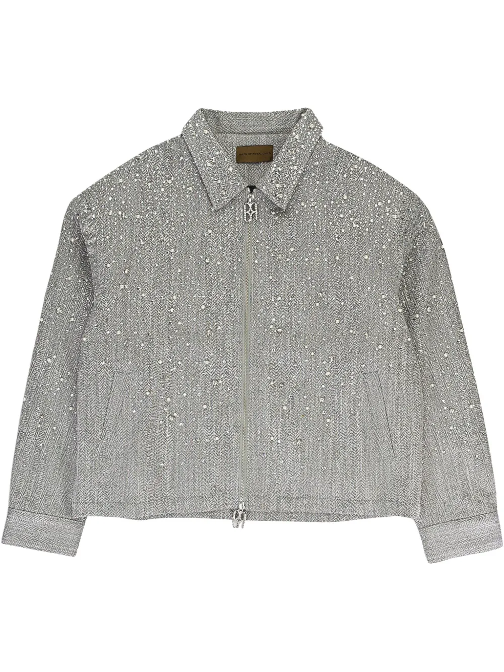 rhinestone-embellished "Light Grey" jacket
