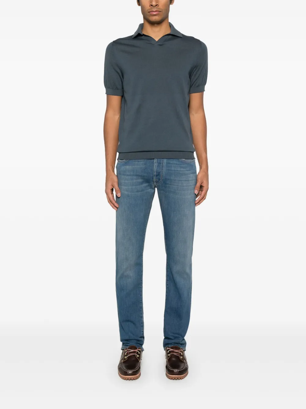 Fedeli Fijngebreid poloshirt - Blauw