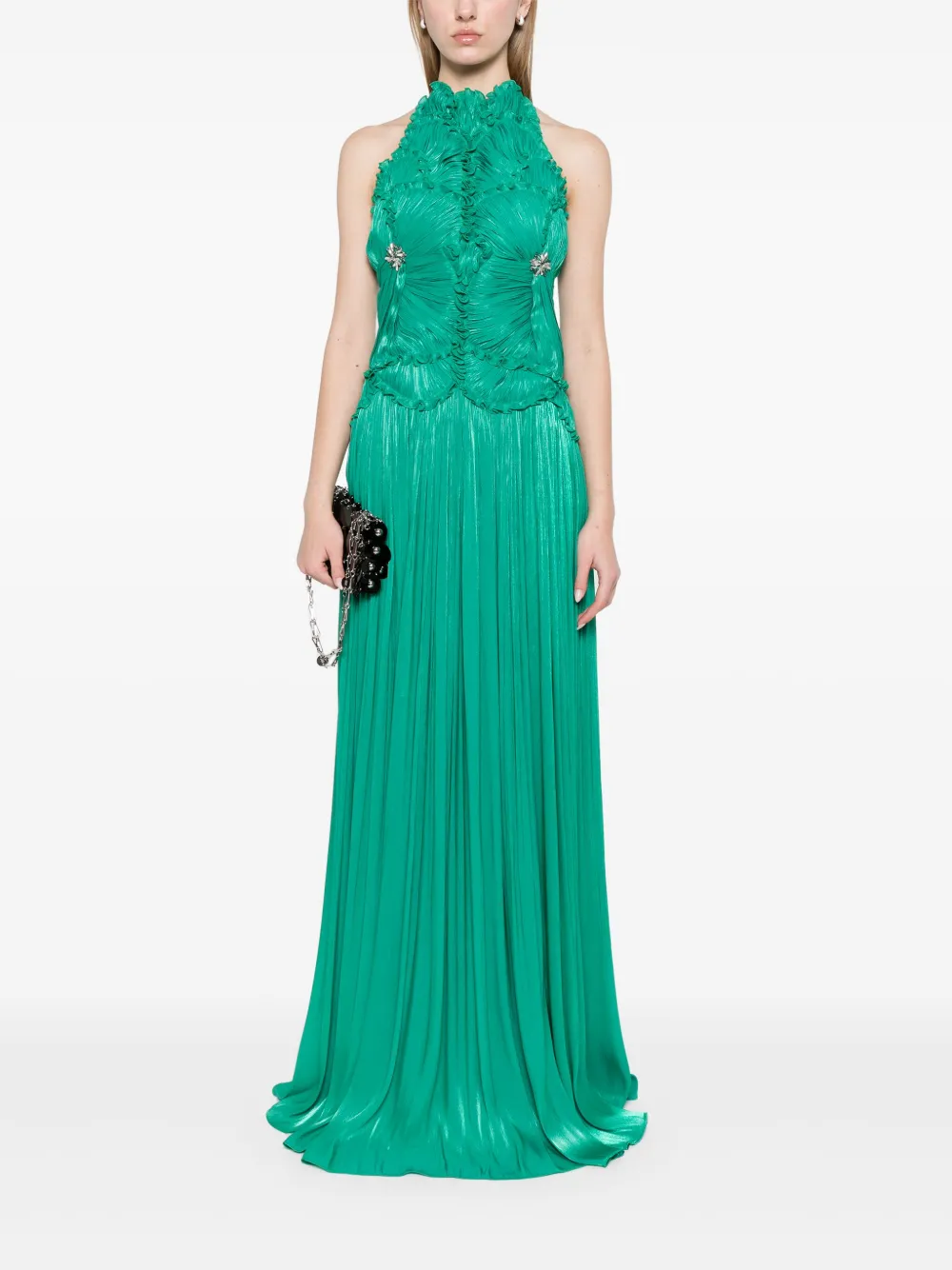 Costarellos Lurex georgette maxi-jurk - Groen