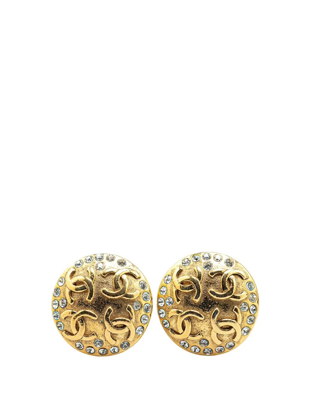 CHANEL Pre-Owned 20th Century Gold Plated Rhinestone CC Clip On Earrings costume earrings | Gold | Image 1